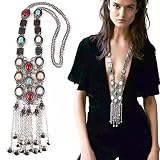 collares largos de plata para mujer Diseño: Collar de la declaración del diseño de la vendimia de la manera, Niza construcción y llamativo; Hecho de aleación ambiental y antialérgico; Buena construcción de dos partes separadas, habiendo muchos círculos con el rhinestone en el centro, cada 2 círculo cercano conectado de cerca.