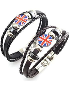 Armband Leder geflochten MULTILAYER Union Jack Surfer Armreif Seil Haken Verschluss Armband (2Set)