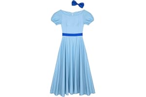 YOOJIA Mujer Disfraz de Princesa Wendy Vestido Princesa/Diadema Disfraces Fiesta Aventuras País de Nunca Jamás Vestido Azul Largo