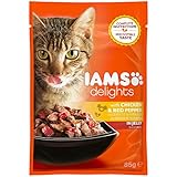 Iams Delights Adult Huhn & Paprika, Nassfutter für erwachsene Katzen, Probiergröße, Einzelbeutel (85 g)