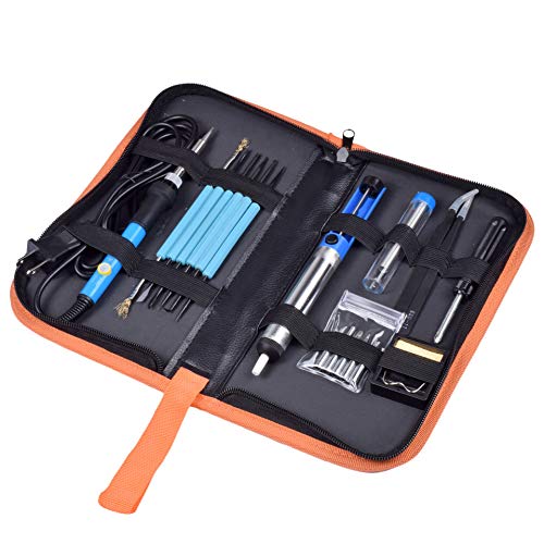 Soldering Iron Kit, Adjustable Temperature Electric Soldering Iron Kit with Welding Tool and Accessories Tweezers Iron Tips Double-Sided Solder Assist Tools and PU Carrying Bag