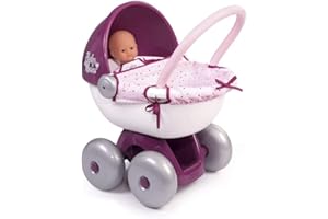 Smoby - Baby Nurse - Landau Câlin - pour Poupons et Poupées - Roues Silencieuses - Bac de Rangement - Tissu Lavable - 220348