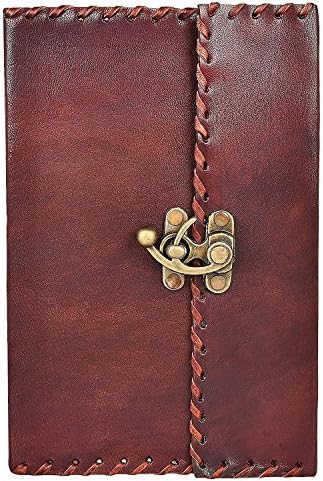 Leather Bound Journal a5 Planner Writing Notepad Diary Notebook Travel-Book Stitched with String Cotton Paper Handmade Blank Unlined Page for Snap Album Vintage Art Sketch Book Daily Planner (Side Sitching) 10 Inch