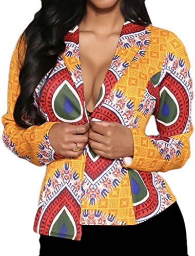 YYear Womens African Dashiki Print Cardigan Club Blazer Jacket Coats Yellow L