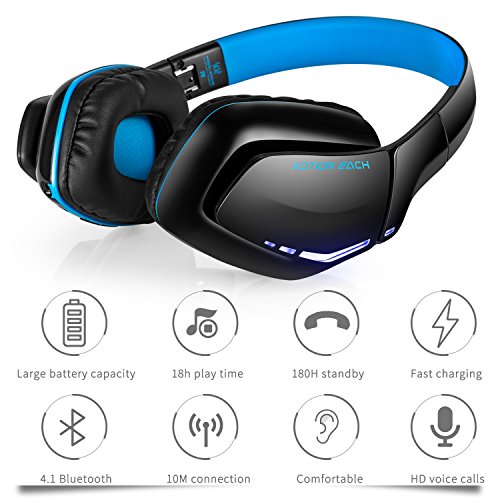 KOTION EACH Auriculares Bluetooth Wireless Headset B3506 Plegable Gaming Headset v4 1 con Microfono para PS4 PC MAC Smartphones Ordenadores Negro Azul 