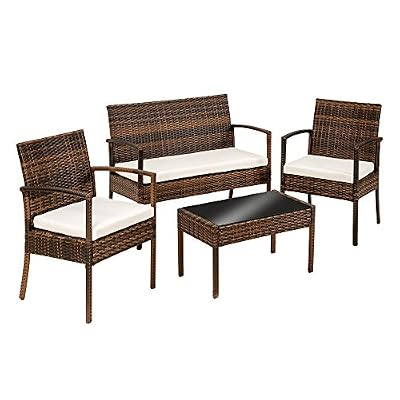 TecTake Salon de jardin Table de jardin en resine tressee chaises salon d'exterieur poly rotin brun-noir