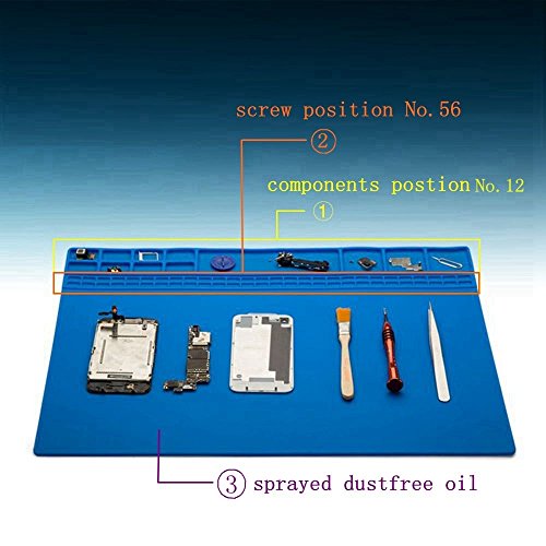 ByWind Hitzebeständige Lötmatte Staubdichte Tisch-Arbeitsmatte Hitzeschutzmatte,Silikon Lötunterlage Reparaturmatte für Lötstation, Smartphone, Computer Reparatur, Geschenk für Techie 40x35CM Blau - 2