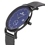 SIBOSUN Armbanduhr Männer dünnen Mesh Edelstahl Stahl Japanisch Quarz wasserdicht Datum Hilfszifferblatt zweite