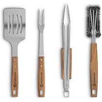 Set Utensili Barbecue In Acciaio Inox - 4 Pezzi Con Manico In Legno Di Acacia - Foto 4