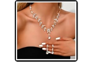 FARUODIS Wedding Necklace Earrings Sets for Women Crystal Bridal Flower Pendant Necklace Chain Vintage Rhinestone Necklace Teardrop Ball Dangle Jewelry for Bride Bridesmaid