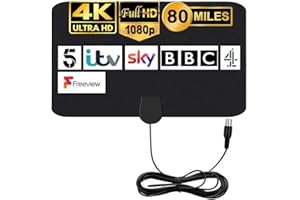 MILIWAN Antenna TV Digitale Interna Freeview 4K 1080P per Finestre, Ricezione HD/VHF/UHF/FM (80 miglia)