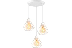 TOKIUS Lámparas de Techo Retro Plafón Ø 16cm Vintage Lámpara Colgante Diseño de Jaula de Hierro Blanco E27 Iluminación de Techo de Interior para Pasillo Porche Cocina Dormitorio (Araña 3 Luces A)