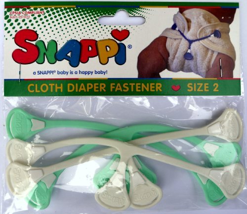 Snappi Cloth Diaper Fasteners - Toddler Size 2 - Pack of 4 (2 Mint Green, 2 White)