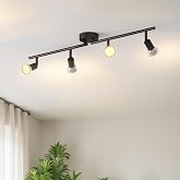 LVWIT Ceiling Lamp Spotlights with 4 Rotating GU10 Bulbs, Adjustable Black Interior Wall Lamp, LED Interior Ceiling Lighting