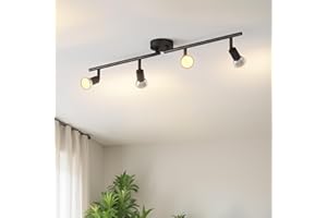 LVWIT Lámpara Techo Focos con 4 Focos Giratorios GU10, Lámpara de Pared Interior Negro Ajustables, Focos Led Interior Techo Iluminación para Dormitorio Pasillo Cocina (Sin Bombillas).