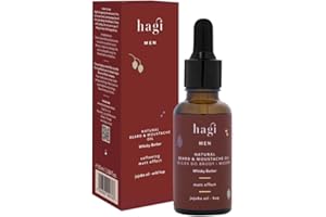 Hagi Whisky Barber Olio Naturale per Barba e Baffi, Conditioining della Barba e della Pelle del Viso, con Olio di Riso, Olio di Avocado, Estratto di Orzo e Luppolo, 30 ml