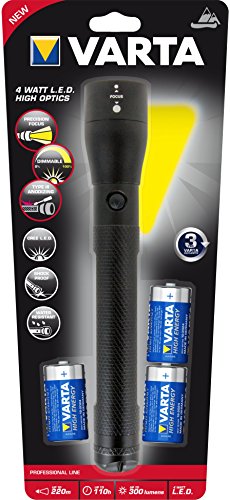 Varta 4 Watt LED High Optics Taschenlampe inkl. 3x High Energy C Batterien Flashlight Leuchte Lampe Arbeitsleuchte Taschenleuchte kratzfestes und spritzwassergeschütztes Gehäuse – stufenloser Fokus - 2
