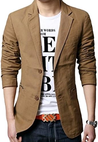 Aprilley Men Single Breasted Windbreakers Jacket Plus Size Blazer -  khaki - 