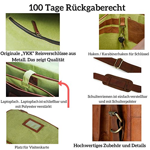 Businesstasche Aktentasche BERLINER BAGS Amsterdam Arbeitstasche Bürotasche Umhängetasche Qualität 17,5 Laptoptasche Ledertasche Vintage Uni Collegetasche Ordner Braun Herren Damen Groß XL - 2