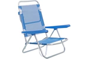 LOLAhome Silla de Playa Baja reclinable 4 Posiciones Convertible en Tumbona Azul de Aluminio y textileno de 61x47x80 cm