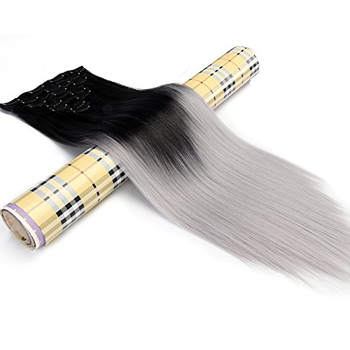 Neverland Beauty 7 Tressen Haarverlangerung Glatt Clip In Ombre Extensions Haarverdichtung Licht Auburn Naturliche Schwarz Silbergrau … - 6