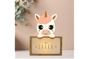 WONDEE Lampada Personalizzata Con Nome - Luce Notturna Bambini Unicorno, Regalo Neonato Maschio e Femmina, Regalo Battesimo Bimbo e Bimba, idee Regali Personalizzati Bambino e Bambina 0 1 2 3 4 5 anni