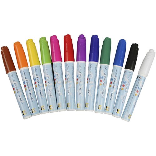 examen Marqueurs verre et porcelaine - Assortiment, 3 mm de trait, Couleurs assorties, 12 assorti