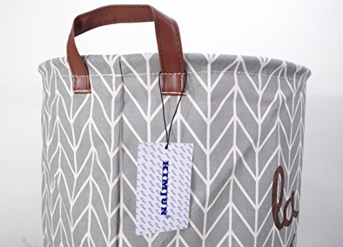 Kimjun Faltbare Haushalt Baumwolle Leinen Runde Waschekorb Hamper Kinder Spielzeug Veranstalter Aufbewahrungskorb Aufbewahrungstasche (Grau) - 4