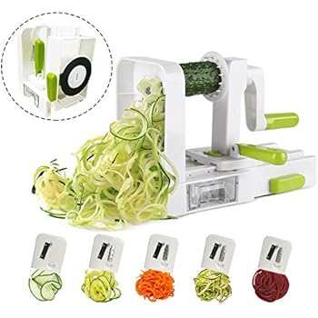 XREXS Spiraliseur De Légumes Spaghettis De Légumes Spiralizer - 2 Lames Interchangeables Coupe Légume Découpe-légumes Pour Vos Fruits Et Légumes - Spirales, Juliennes, Spaghettis, Nouilles, Rubans