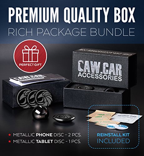 Universal Magnetic Car Mount - For any Phone, GPS or Light Tablet | Stylish Black Chrome One Hand & One Sec Holder, +100 to Safeness & Comfort