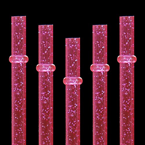 DAKOUFISH 11 Inch Reusable Plastic Glitter Sparkle Drinking Straws,BPA-Free,for 24oz 30oz Tumblers/Jars,12 Straws with One Cleaning Brush(11inch Red)