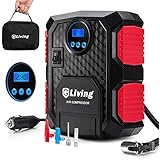 Kompressor Auto Luftpumpe mit Tasche, Gliving® Tragbar luftkompressor 12v mit LED Taschenlampe Beleuchtung , 10 BAR/150 PSI , Digitaler Manometer und 3M Kabel