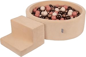 KiddyMoon Foam Playground Velvet For Kids With Round Ballpit (200 Balls ∅ 7Cm/2.75In) Soft Obstacles Course And Ball Pool, Sand Beige: Brown/Copper/Pastel Beige/Salmon