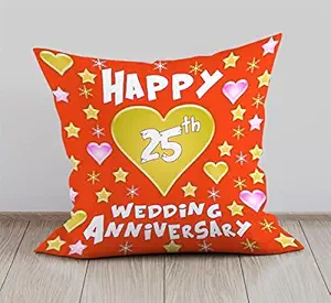 DreamVio Happy 25th Anniversary Cushion, Gift Cushion for Husband, Wife,Couples, Friends on Birthdays & Anniversaries Color : Orange (12 x 12 inch)