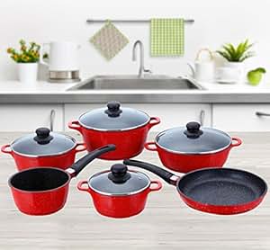 10tlg. Topfset Marmor Keramik Beschichtigung Kochtopfset