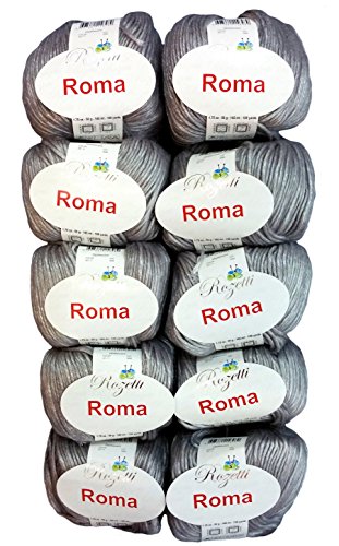 10 x 50 Gramm Metallic-Wolle grau 201-11, 500 Gramm Wolle zum Stricken und Häkeln