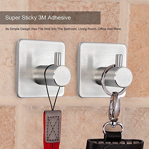Moliker Edelstahl  Selbstklebend Handtuchhaken Kleiderhaken 3M Klebstoff dauerhafte Haken nahtlose Haken (Pack of 4) - 5