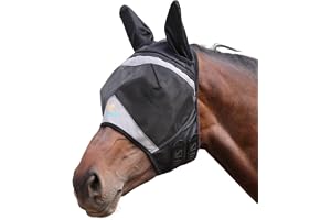 Shires FlyGuard Pro Fine Mesh Fly Mask with Ears - Jet Black, Navy Blue or Sky Blue (Jet Black, Cob)