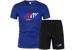 LIAOPUFUS Traje Deportivo Trapstar Logotipo Modelo de Malla Transpirable 2 PCS de Manga Corta Para Hombres Trapstar Shorts Verano Running Set Estampado