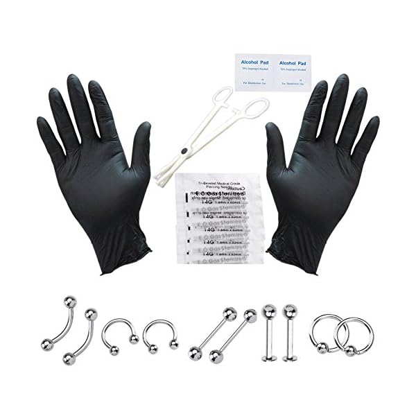 JSDDE Piercing-Set 14G/16G Piercingnadel Koerper Piercing Werkzeug-Set mit Piercingschmuck (Bauchnabel,Zunge,Brustwarze,Braue,Lippe,Nase,Ohr)