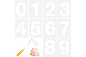 Pilikoll 10 Pcs 30cm Große Zahlen Schablonen mit Mini Paint Roller 0-9 Bordsteinadresse Schablone Zahlen Kunststoff Zahlen Schablonen für Markierung von Garagenparkplätzen,Hausnummern,Adressen