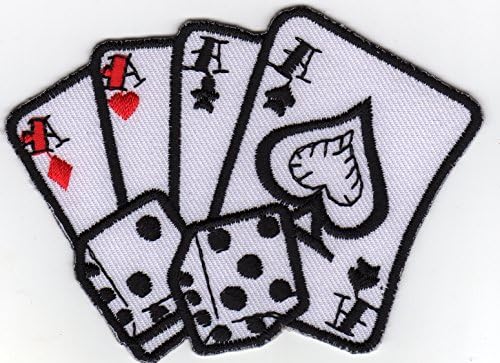 JAB Seller Iron on Patch Sew on Embroidered Application Four Ace with Dice Gambling Luck