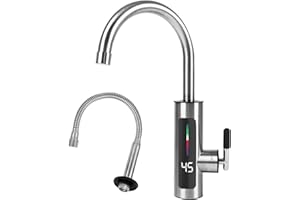 MENAYODA Elektryczny kran ze stali nierdzewnej 304, armatura kuchenna, podgrzewacz wody, kran obracany o 360°, natychmiastowy kran ze wskaźnikiem temperatury LED (styl C)