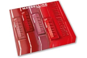 Maybelline New York - Coffret 4 Rouges à Lèvres Liquides - Effet Vinyl Brillant - Longue Tenue - SuperStay Vinyl Ink - Teintes : Red Hot (25), Coy (20), Peachy (15), Wicked (50)