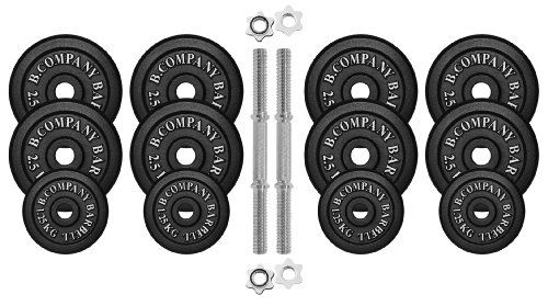 Guss Kurzhantel-Set 30kg (2 x Kurzhantelstange 35cm, 4×1,25 und 8×2,5kg Hantelscheiben) - 2