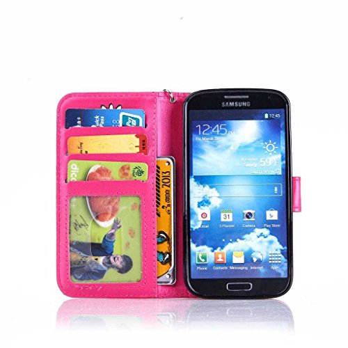 Galaxy S4 Hülle Ledertasche [mit Frei Hartglas Displayschutzfolie], KKEIKO® Schutzhülle PU Leder Tasche Hülle Case für Samsung Galaxy S4, Wickelfalz Handyhülle mit Bändselloch Standfunktion Karteneinschub und Magnetverschluss, Kratzfeste Lederhülle Flip Wallet (Pink #4) - 4