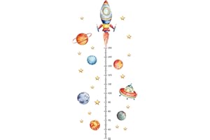 Galenecx Adesivi Parete Bambini, 50-150 cm Metro Misura Bambini Parete, Razzo Decorazioni Adesivi, Stickers Muro Cameretta per Decorazione la Camera Soggiorno Camera Bambino