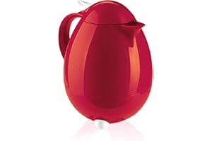 Leifheit Columbus 1, 0 L Isolierkanne, 100% dicht, Thermoskanne mit bewährter Aromataste, praktisches Öffnen und Schließen mit einer Hand, Kaffeekanne, Teekanne, dunkelrot, hochglanz