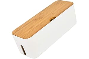 HOUSOUTIL Boîte de Gestion des Câbles Couvercle en Bois Boîte de Rangement de Cordon pour Couvrir Et Cacher Les Fils de Télévision Ordinateur Routeur Hub USB Et Multiprise sous Le Bureau
