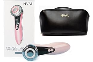 NUAL Masajeador Facial Radiofrecuencia 5 en 1 Rosa + Neceser Regalo – Masajeador Facial Eléctrico Multifuncional – Masajeador con Rejuvenecimiento e Hidratación de la Piel, Limpieza Facial (Rosa)